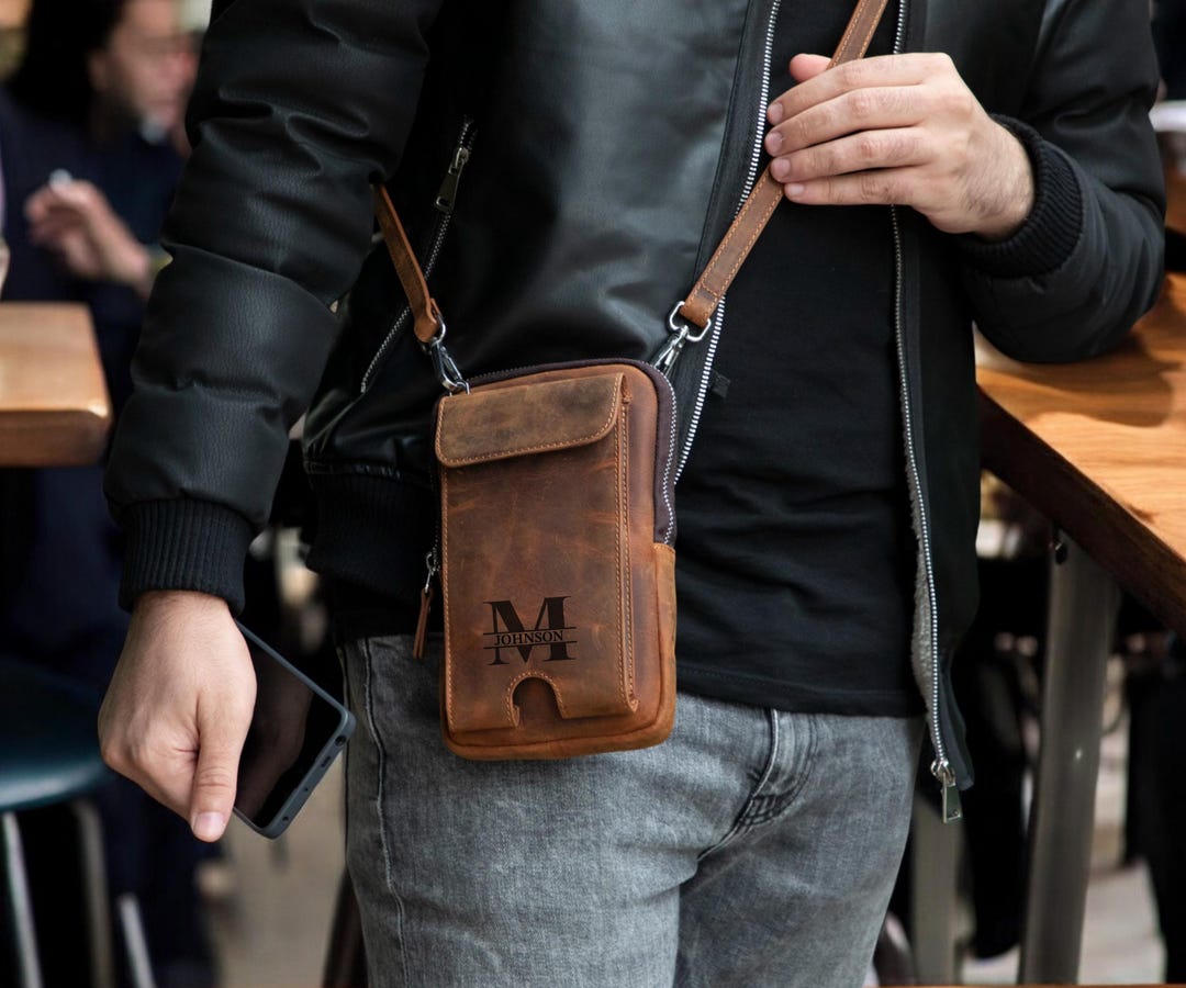 Personalized Leather Men's Phone Case and Bag, Crossbody Bag, Card