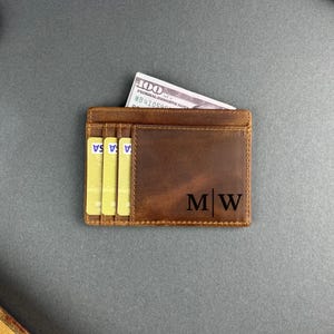 Billetera delgada personalizada, tarjetero minimalista de cuero, tarjetero para él, regalo para papá, billetera personalizada, regalo de Navidad, para él