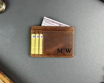 Personalized Leather Slim Wallet, Minimalist Card Holder, Christmas Gift, Handmade Wallet for Men, Mens birthday gift, Monogram Mens wallet