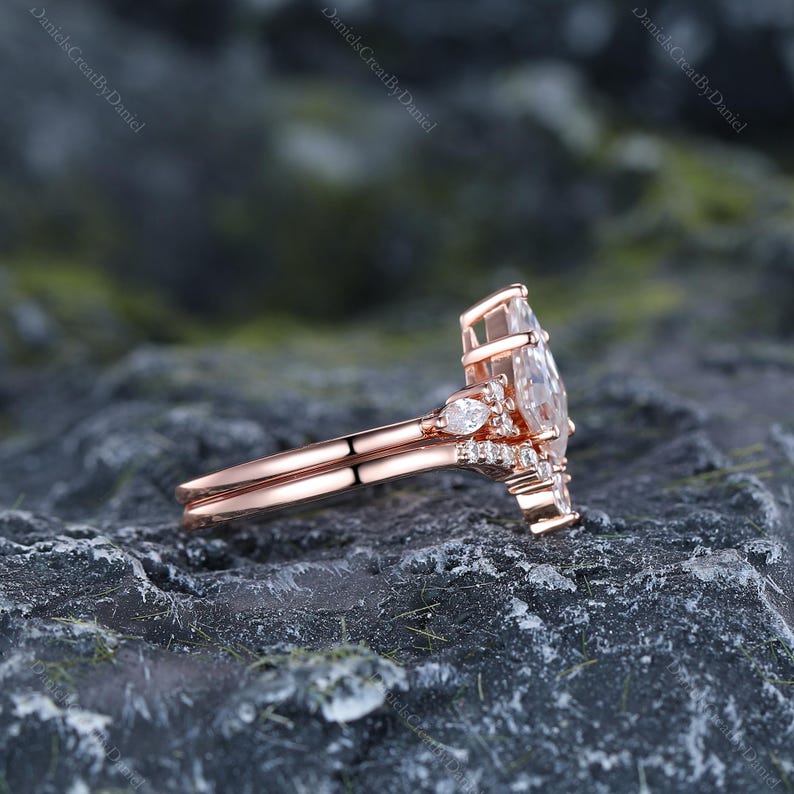 Moissanite Stacking Ring Set Kite Moissanite Ring Rhombus Shape Ring Rose Gold Women V Shape Ring Customized High Quality Ring Set Her Gift