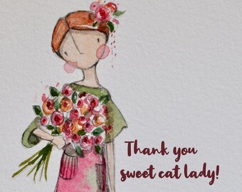 Thank you sweet cat lady - A6 blank greeting card, cat lady, crazy cat lady, cat card, free shipping!