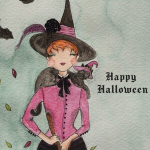 Joyeux Halloween, carte d'Halloween, folle chat, sorcière - carte de voeux A5 vierge incl. enveloppe, livraison gratuite !