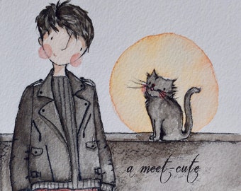 A meet-cute - whimsical A5 cat card - cat fundraising - price incl. shipping