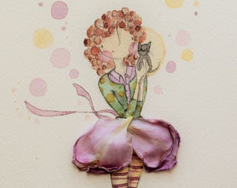 Rose fairy & kitten - blank A5 cards - cat fundraising  - cat card - shipping included in price