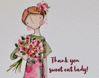 Thank you sweet cat lady - A5 blank greeting card, cat lady, crazy cat lady, cat card, free shipping!