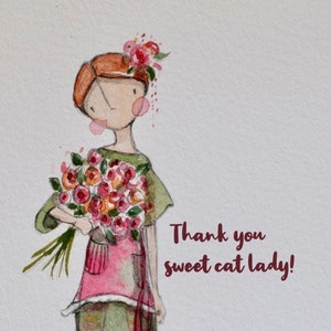 Bedankt lieve kattendame - blanco A5-wenskaart, kattendame, gekke kattendame, kattenkaart, gratis verzending!