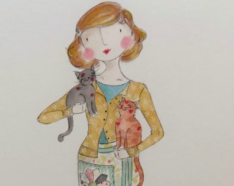 Free kisses! - A5 greeting card - granny chic - cat lovers - includes shipping!