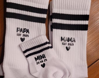 Personalisiertes Familien Socken Set | Mama, Papa & Baby | Geschenk zur Geburt | Baby Shower I Family Partnerlook | Bio Baumwolle