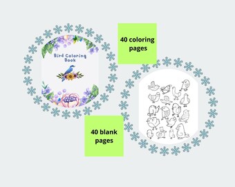 May include: A coloring book with a blue bird on the cover and the text "Bird Coloring Book". The book has 40 coloring pages and 40 blank pages.