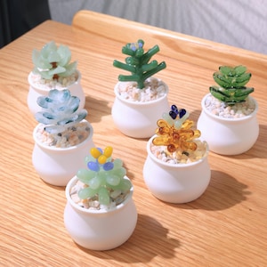 Handcrafted Glass Succulent, Glass Potted Plants,Fused Glass Succulents,Artificial Succulent Display,Unique Desk Decor, Succulent Lover Gift