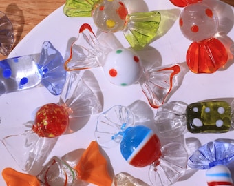 Lampwork Glass Candy,Christmas Candy, Glass Blown Wrapped Small Candy Figures, Handblown Candies Decoration in Multi Colors,Halloween Gift