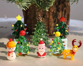 Handgemachte geblasene Glas Weihnachtsmann, Hirsch, geschmolzene Glas Figur, kleine winzige Miniatur Glas Schneemann, Weihnachten Miniatur Dekoration