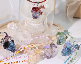 Valentijnsdagcadeau voor haar Handgemaakte glazen harthanger, hartketting, rood glazen harthanger, hartsieraden, glazen hart, glaskunst