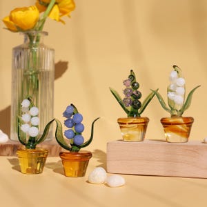 Handmade Blown Glass Lily of the Valley Flower,Molten Glass Figurine, Mini Glass Plants,Glass Potted Plants, Home Deocr, Birthday Gift