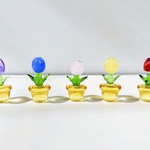 5-Piece Mini Glass flowers Planters,Fused Glass Tulips,Glass Planters,Stained Glass,Tulips Lovers,Car Decoration Set,Housewarming Gifts