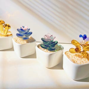 Handmade Glass Succulents,Glass Potted Plants, Fused Glass Succulents, Stained Glass, Plants Lover,Artificial House Plant,Car Decoration Set