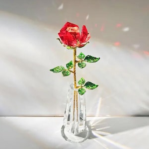 Red Crystal Glass Rose Flower - Exquisite Home Decoration Piece that Doubles as the Perfect Gift for Her on Any Special Occasion