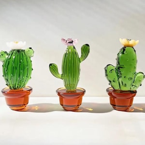 Glass Cactus Pot Set, Fused Glass Succulents, Stained Glass, Cactus Lovers, Gifts, Artificial Indoor Plants, Car Decor Set, Home Decor