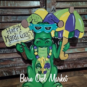 Mardi Gras Alligator door hanger, Mardi Gras door decor, Party Gator door decor, Alligator door sign, Mardi Gras sign, Mardi Party Gator