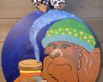 Handpainted Bigfoot Wood Door Hanger, Coffee Sasquatch Decor