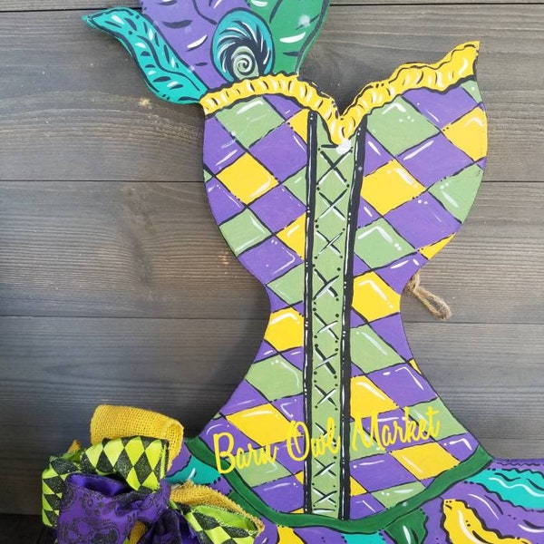 Mardi Gras Corset Door Hanger, Mardi Gras Decor, Corset Door hanger with Bow, Mardi Gras Corset Door Decoration, Mardi Gras Party Decoration