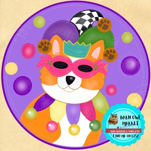 Corgi door hanger template, Mardi Gras Corgi  template, Mardi Gras door hanger pattern