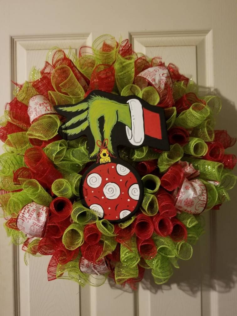 10 Grinch hand holding ornament Wreath attachment | Etsy