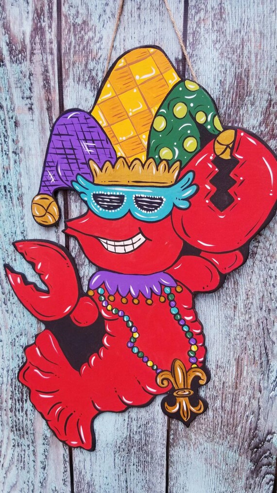 Mardi Gras Crawfish Door Hanger Mardi Gras Door Decor Etsy