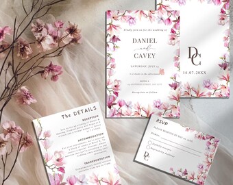 Boho Floral Rustikal Hochzeitseinladung Vorlage, druckbare Wildblumen Bundle, elegante bearbeitbare Kranz Design, DIY Vorlage, Sofort Download