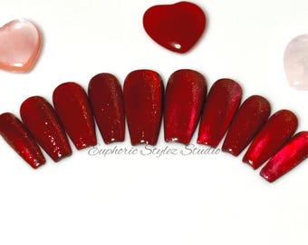 Custom Cat Eye Press On Nails – Gel-X Reusable, Handmade