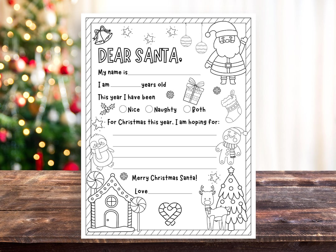 Letter to Santa Coloring Page, Christmas Printable, Dear Santa ...