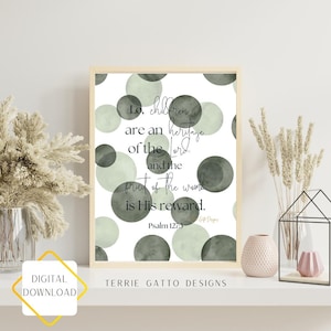 Woodland themed baby nursery wall art in watercolor prints. Scripture verse. Lo, children are an heritage to the Lord... Psalm 127:3 KJV