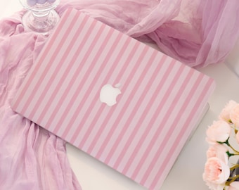 Pink Stripes Mac Case; Protective Laptop Cover for Macbook Air 15/13; Pro 14/15/16 2024 M4 M5 A3434 2025; Stripes Pattern Hardshell Case