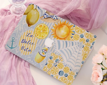 Lemon MacBook Case, Coastal Summer Laptop Cover, Mediterranean Citrus MacBook Air Pro 15 16, La Dolce Vita Aesthetic A3401 2026 Case