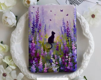 Purple Flowers and Cat Kindle Case Custom Kindle Case With Auto Wake/Sleep for Kindle 2022/2024, Paperwhite 1/2/3/4, Kindle Colorsoft Cover