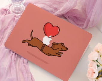 Heart Balloon Cute Puppy Mac Case; Protective Laptop Case Cover for Macbook Air 15/13; Pro 14/15/16 A3401 2024 M4 2025; New Hardshell Case