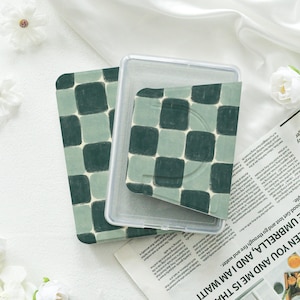 Green Checkered 360 Degree Rotating Kindle Case, Kindle Paperwhite 12th Case, Paperwhite 2025 6'' 6.8'' 7'' Case, Hand Painted Kindle Cover