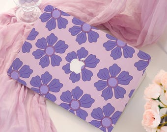 Purple Theme Floral Pattern Mac Case; Protective Laptop Case Cover for Macbook Air 15/13; Pro 14/15/16 2024 M2 M4 2025; New Hardshell Case