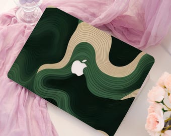 Abstract Green Waves MacBook Case; Protective Laptop Cover for Macbook Air 15/13; Pro 14/15/16 2024 M5 A3434 2025 2026; New Hardshell Case