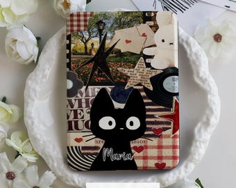 Étui pour Kindle personnalisé chat noir découpé avec dragonne pour Kindle Paperwhite 1/2/3/4,Kindle 2021 2022,Kindle 10th 11th Cover