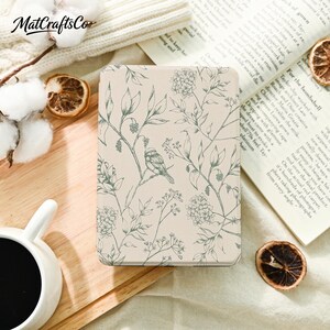 Delicate Botanical Line Art Personalized Kindle Case with Hand Strap, Custom Cover for Kindle 11th 6" and Kobo Clara Colour 6", Gift for Her