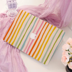 Colorful Striped MacBook Case, Pastel Rainbow Laptop Cover, Protective Hard Shell for MacBook Air Pro 13 14 15 16 Inch, Fun Gift for Her