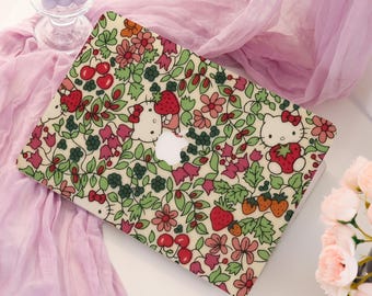 Cute Strawberry Kitten Mac Case; Protective Laptop Case Cover for Macbook Air 15/13; Pro 14/15/16 A3401 2021 2022 M4 2025;New Hardshell Case