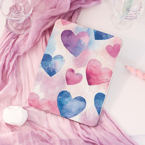Funda romántica con diseño de corazón de acuarela para iPad Air, personalizada, con función de encendido y apagado automático, compatible con iPad Air 7, 6 y 5.º de 13 pulgadas (2025), iPad A16 de 11 pulgadas (2025)