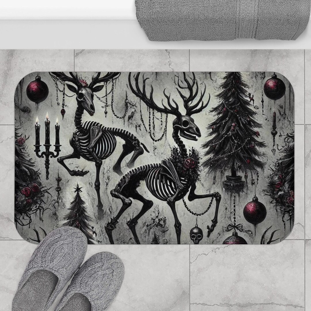 Gothic Skeleton Deer Bath Mat Dark Decor for Halloween Spooky Bathroom ...