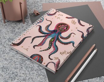Whimsical Octopus Spiral Notebook, Artistic Journal, Unique Gift for Ocean Lovers, Back to School Supplies, Cute Stationery, Mermaid Theme