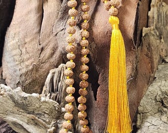 7 Mukhi Rudraksha Mala - Indonesian Prayer Beads, 108 Beads with Tassel