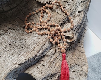 Rudraksha Mala Necklace - 108 Bead, 6mm Indonesian Prayer Beads with Tassel