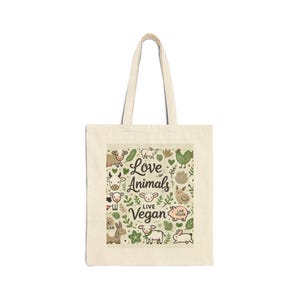 Eco-Friendly Tote Bag, Vegan Animals Love, Animal Rights Activist, Reusable Grocery Bag, Vegan Lifestyle, Vegan Gift