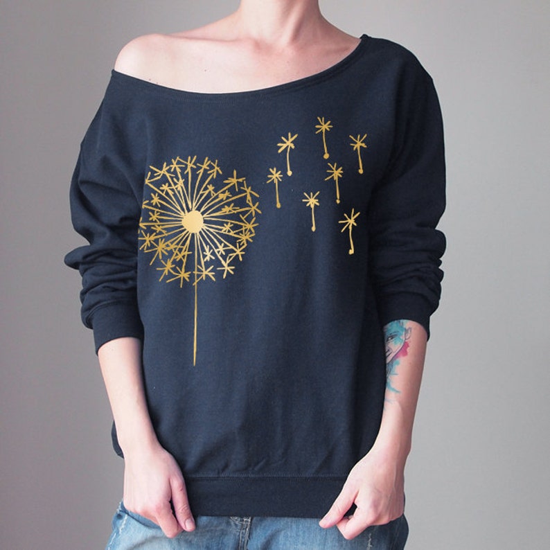 Off Shoulder Sweatshirt Gold Sweatshirt Dandelion Sweater Sweater Cozy Comfy Sweater Sweatshirt Sweatshirt Slouchy Sweatshirt Boho Sweater